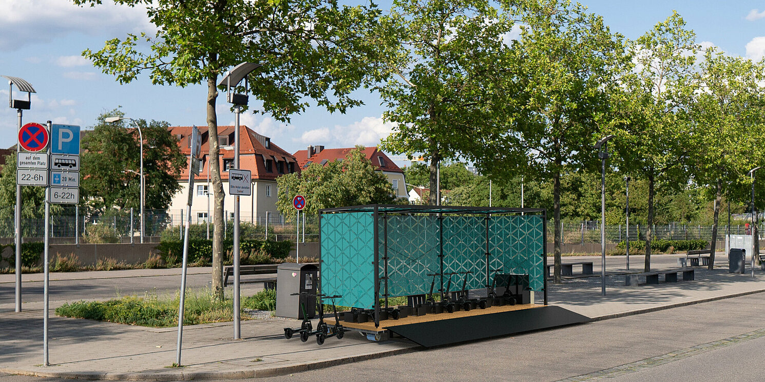 Wie sich ein E-Scooter-Container im Stadtbild integriert, war auf diesem Bild zu sehen. Foto: OTH Regensburg/Jonathan Haller/Jakob Fredl